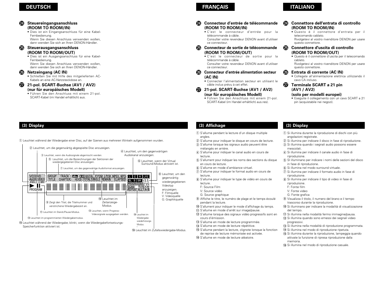 Deutsch français italiano | Denon DVD-3800 User Manual | Page 47 / 109