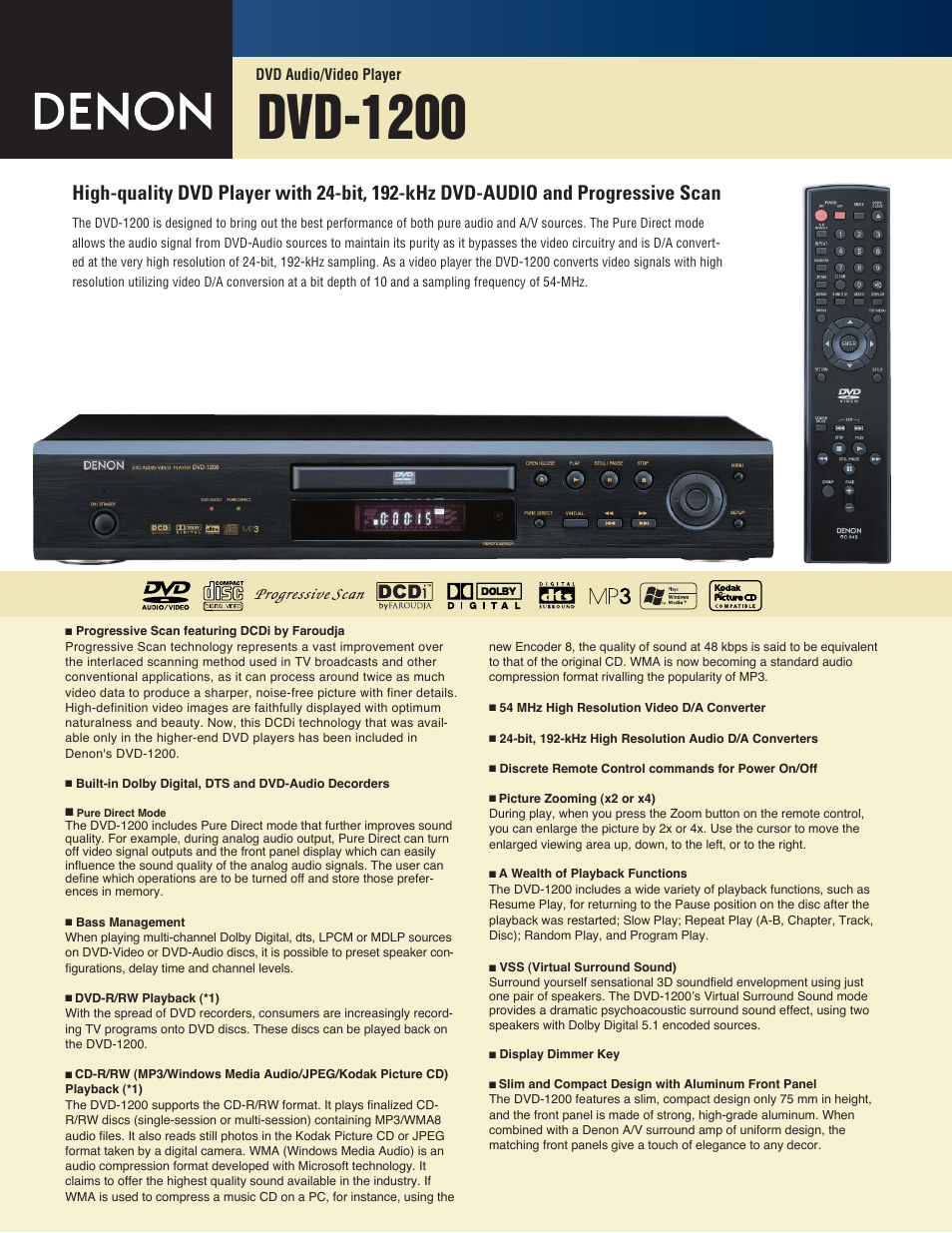 Denon DVD-1200 User Manual | 2 pages