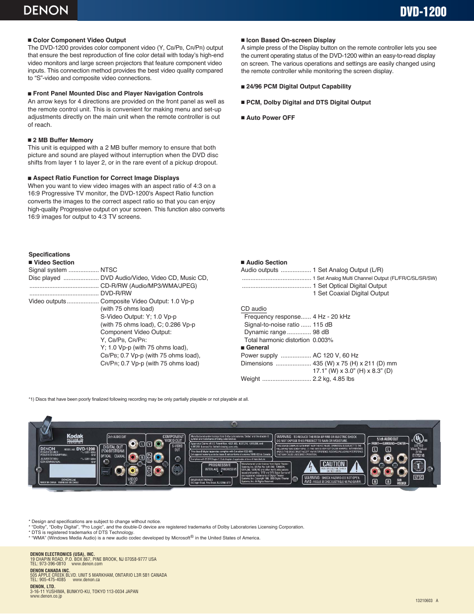 Dvd-1200 | Denon DVD-1200 User Manual | Page 2 / 2