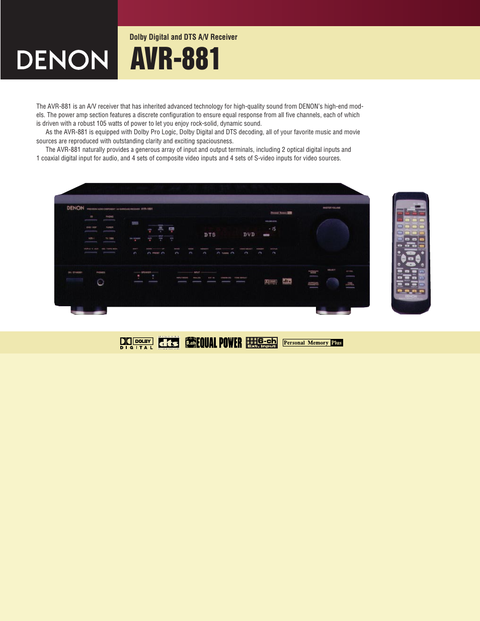 Denon AVR-881 User Manual | 2 pages