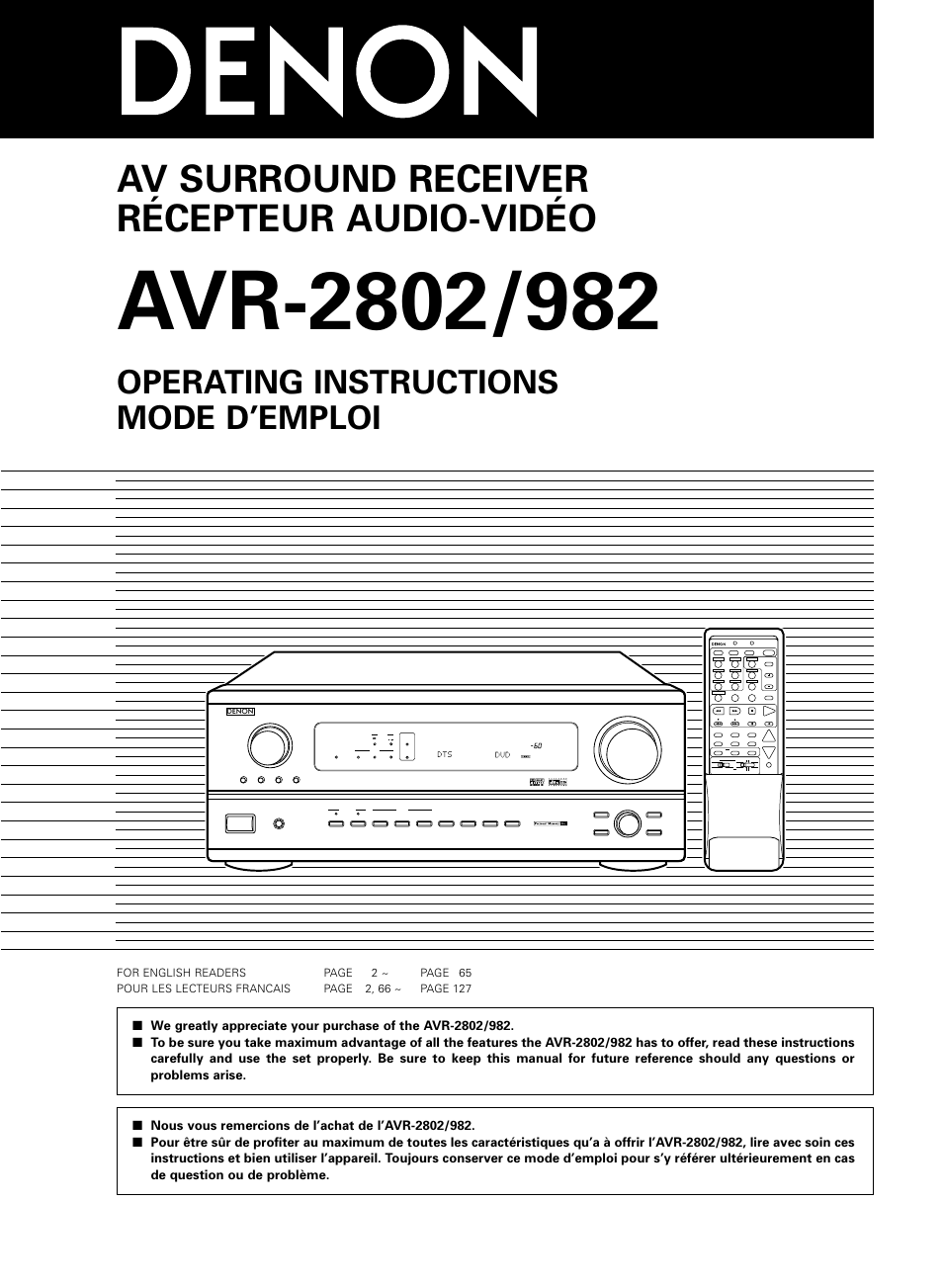 Denon AVR-2802/982 User Manual | 73 pages