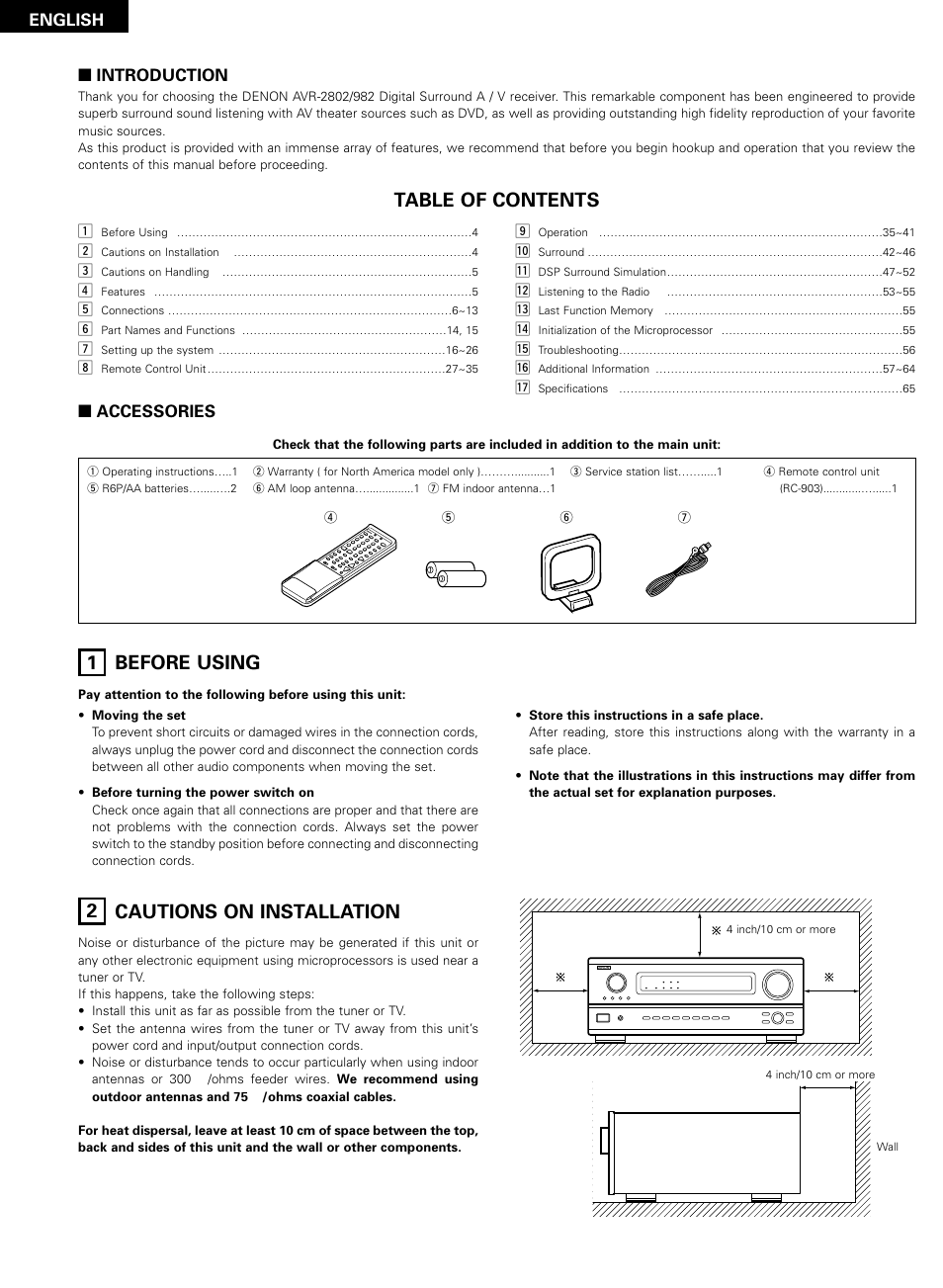 Denon AVR-2802/982 User Manual | Page 4 / 73