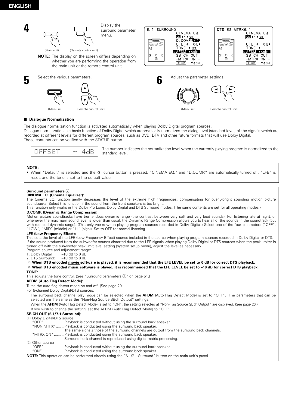 Offset - 4db, English | Denon AVR-2802/982 User Manual | Page 46 / 73