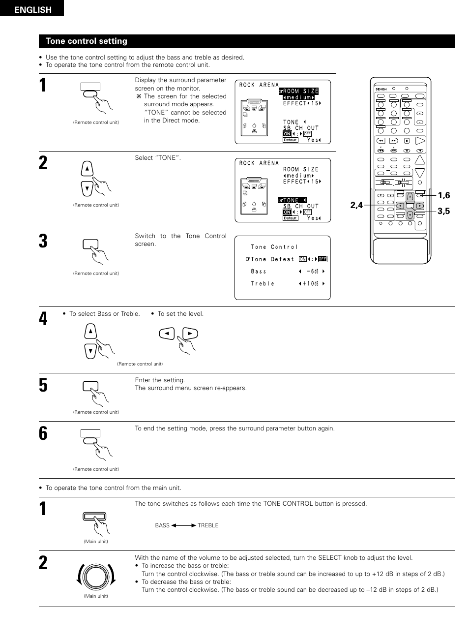 English, Tone control setting, Select “tone | Switch to the tone control screen | Denon AVR-2802/982 User Manual | Page 50 / 73