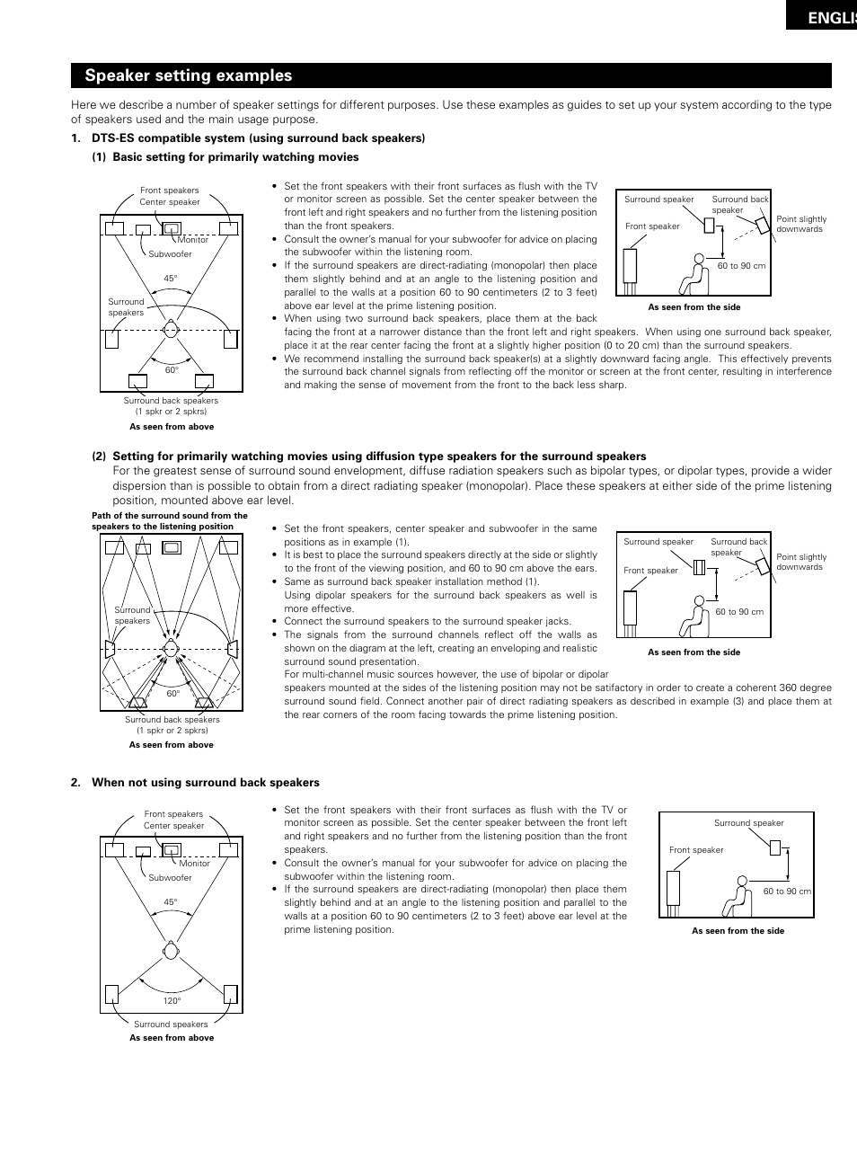 Speaker setting examples, Englis | Denon AVR-2802/982 User Manual | Page 59 / 73