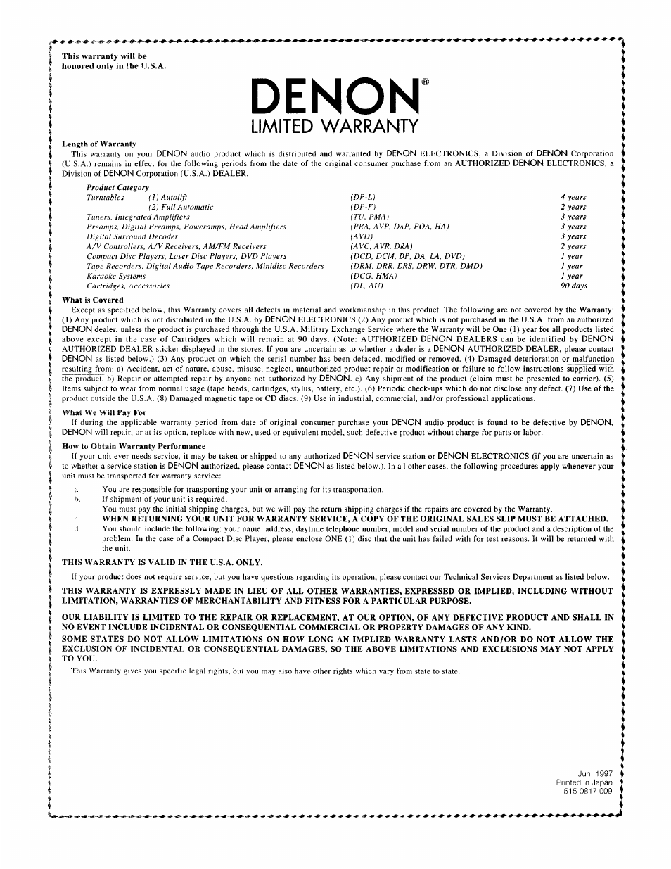 Denon AVR-2802/982 User Manual | Page 68 / 73