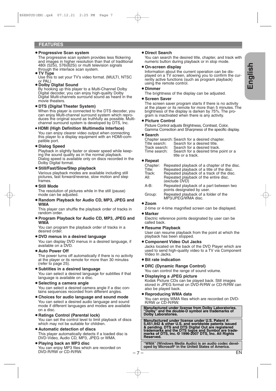 English | Denon DVD-558 User Manual | Page 7 / 29