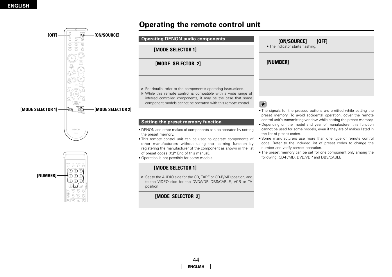 Operating the remote control unit | Denon AVR-1507 User Manual | Page 48 / 64