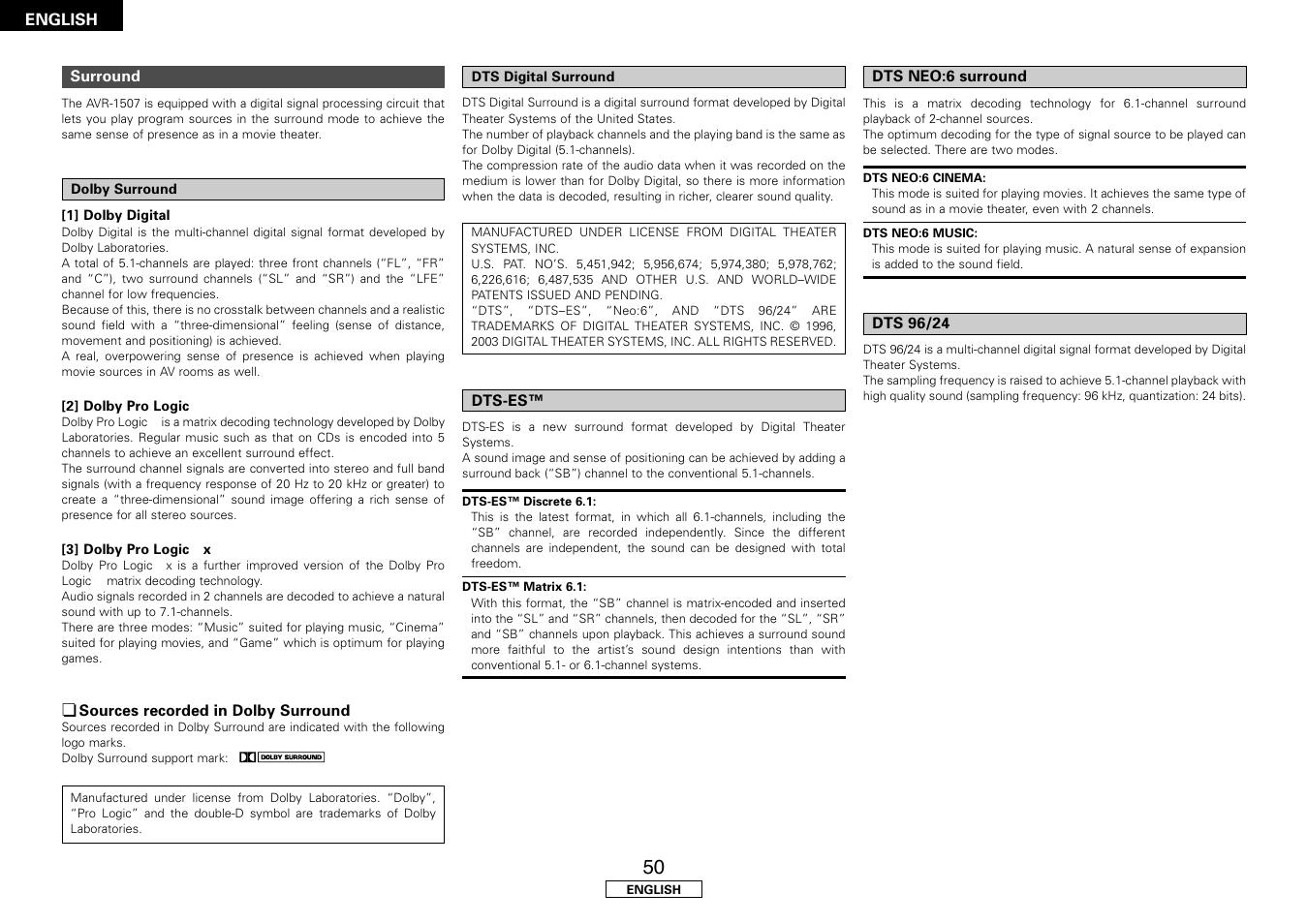 Denon AVR-1507 User Manual | Page 54 / 64