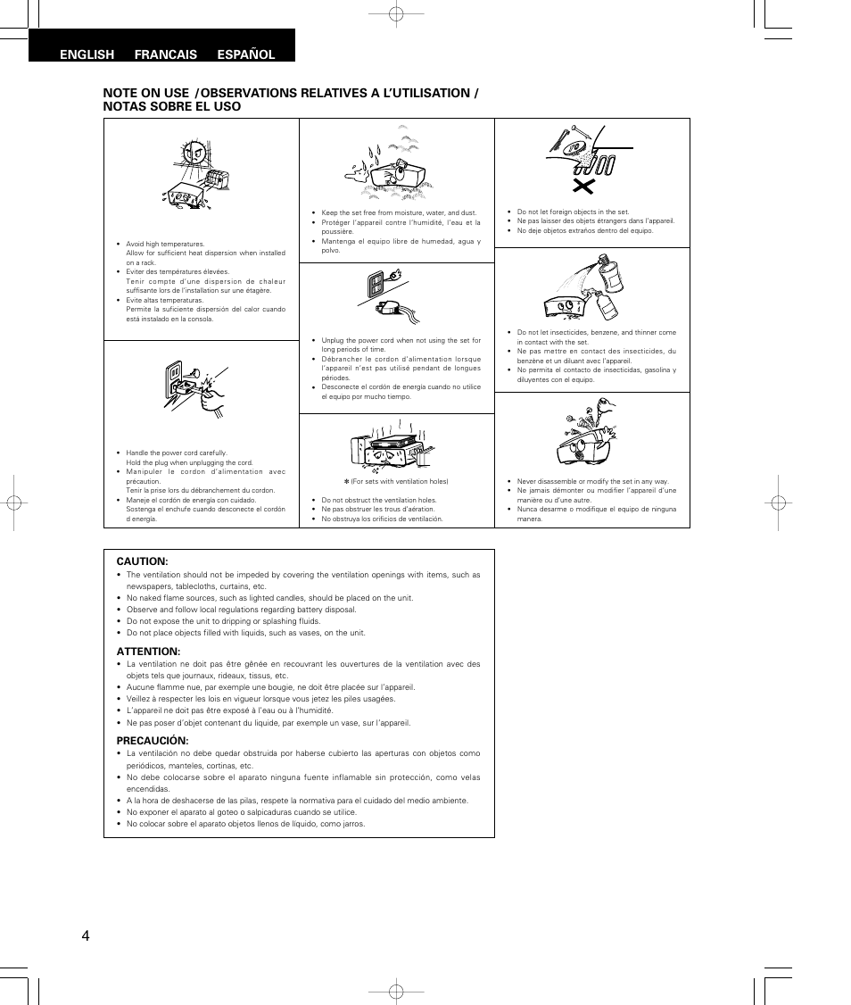 Caution, Attention, Precaución | Denon DP-29F User Manual | Page 4 / 11