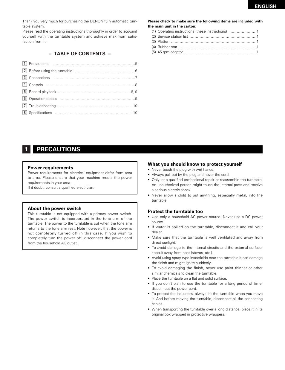 1precautions | Denon DP-29F User Manual | Page 5 / 11