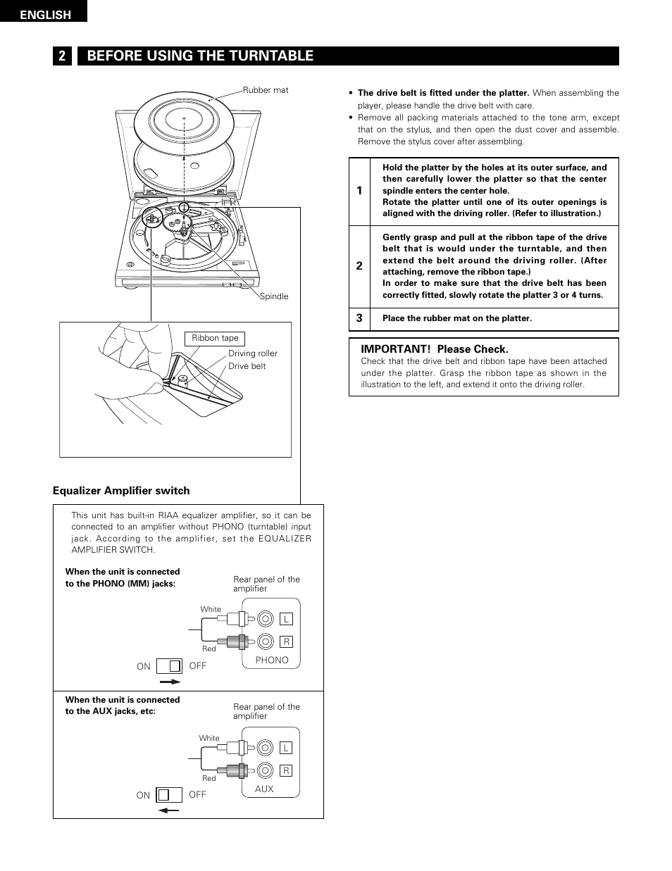 2before using the turntable | Denon DP-29F User Manual | Page 6 / 11