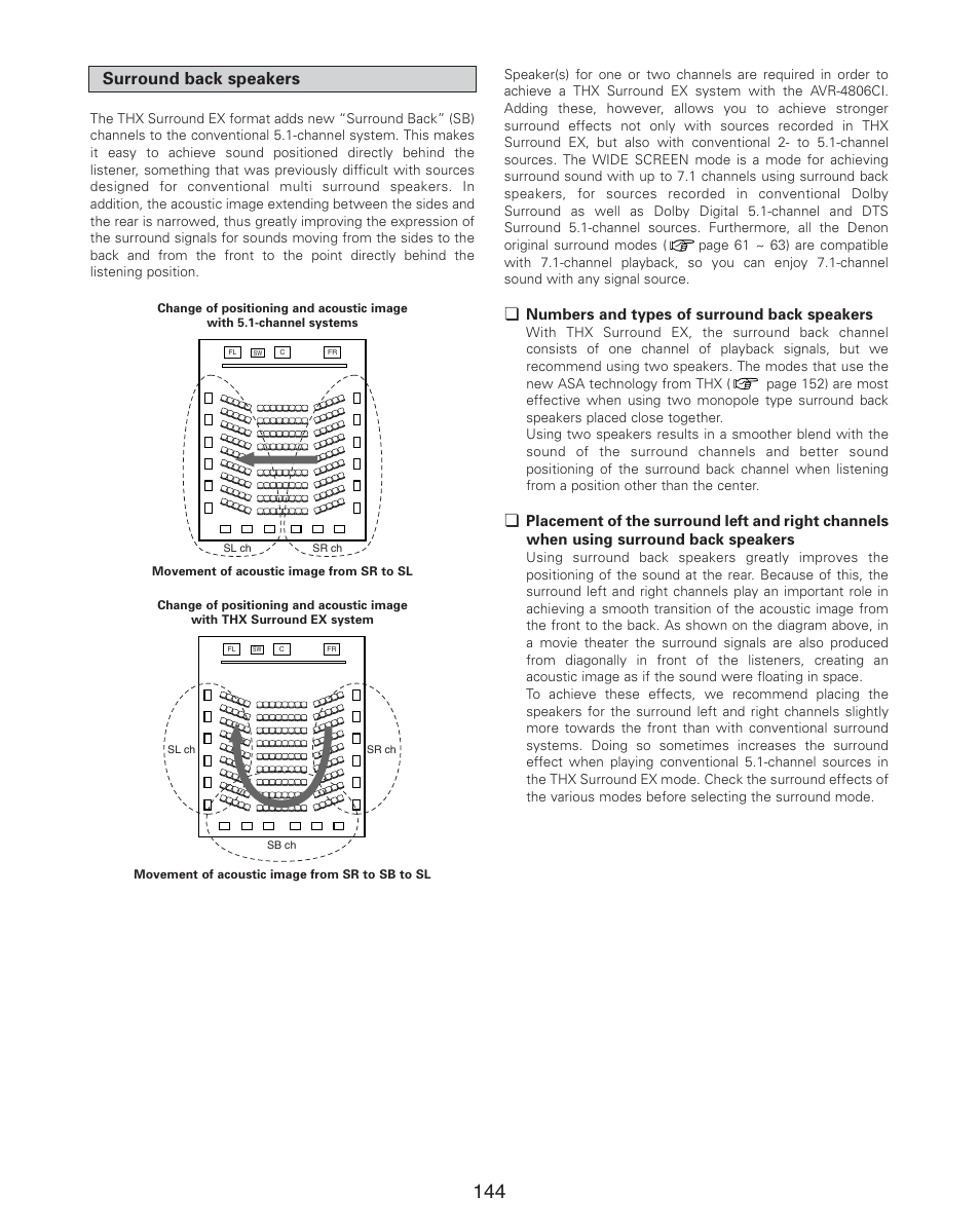Surround back speakers, Additional information, Numbers and types of surround back speakers | Denon AVR-4806CI User Manual | Page 144 / 202