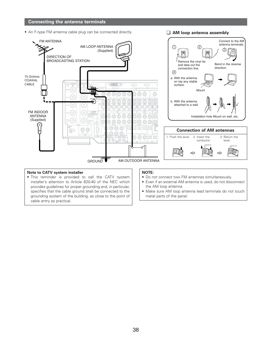 Connecting the antenna terminals | Denon AVR-4806CI User Manual | Page 38 / 202