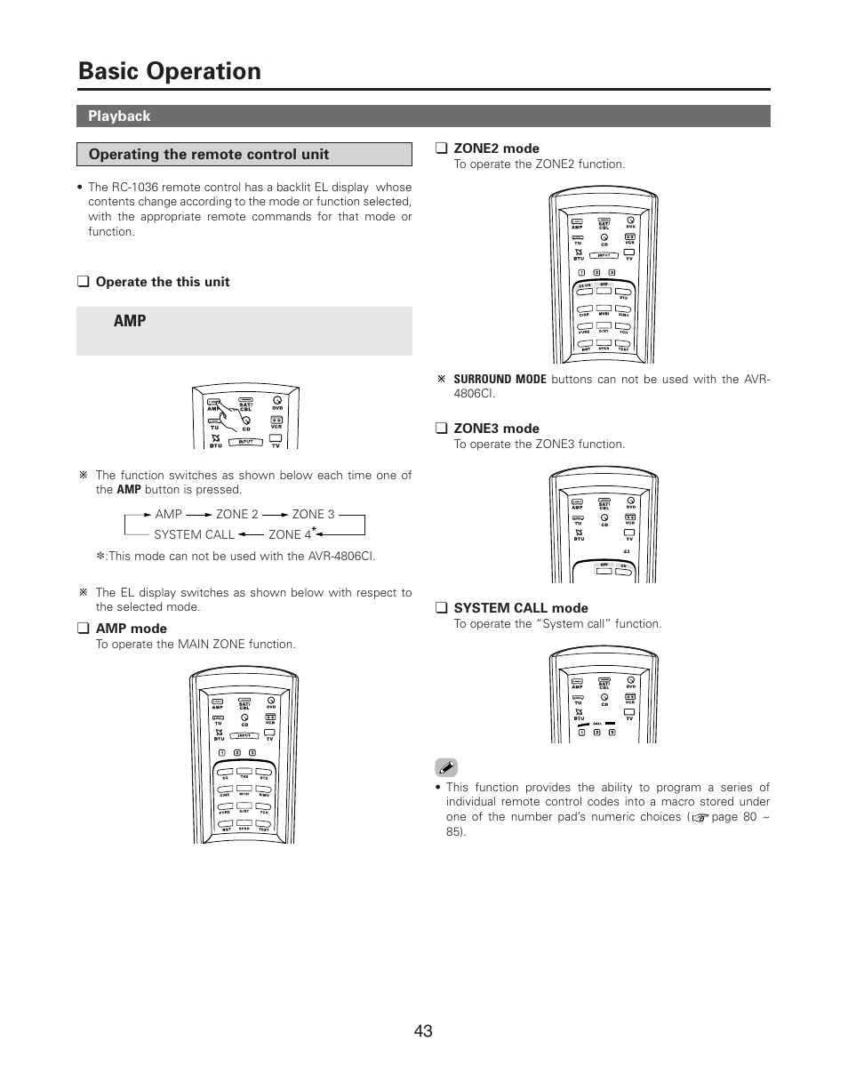 Basic operation | Denon AVR-4806CI User Manual | Page 43 / 202