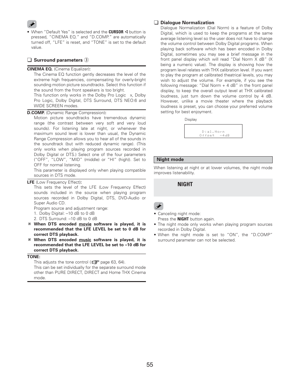 Night | Denon AVR-4806CI User Manual | Page 55 / 202