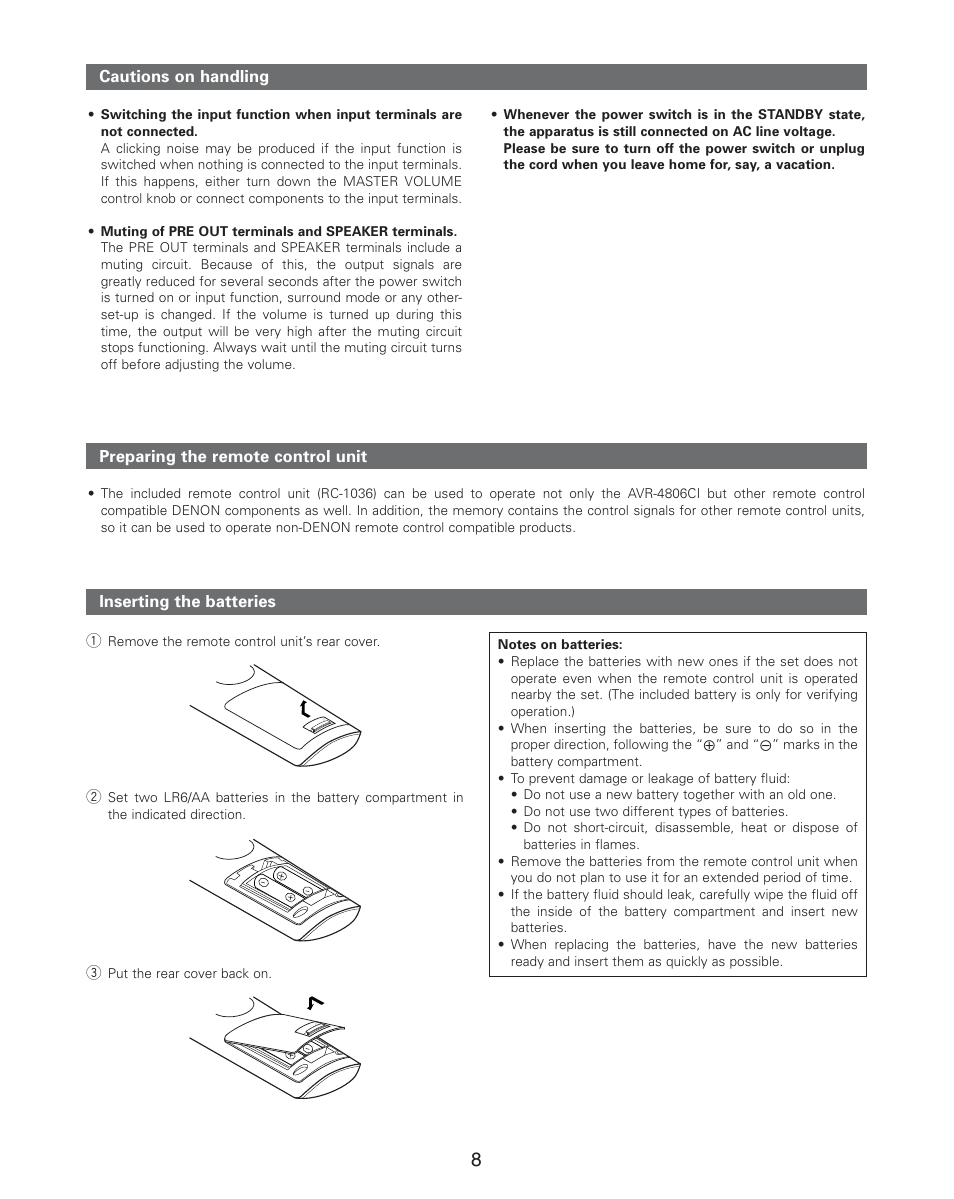 Denon AVR-4806CI User Manual | Page 8 / 202