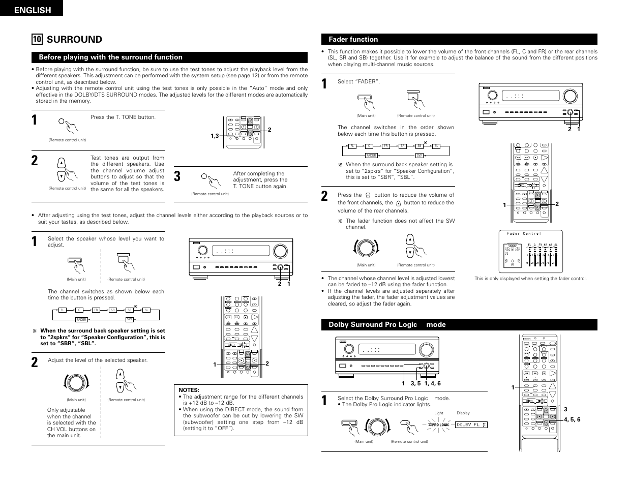 Surround, System setup surround parameter ch select select, A / b enter | Set a / b call off enter on / source, Cdr / tape | Denon AVR-2802 User Manual | Page 24 / 74