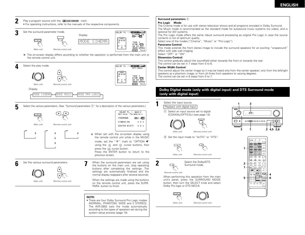 Volume level, System setup surround parameter ch select select, Set a / b call off enter on / source | Cdr / tape | Denon AVR-2802 User Manual | Page 25 / 74