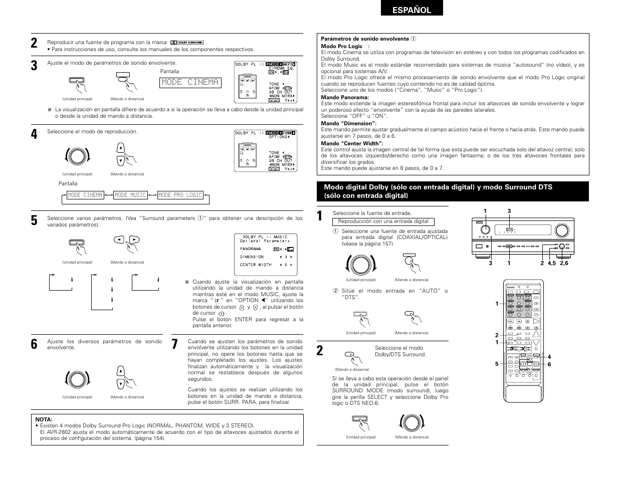 Volume level, System setup surround parameter ch select select, Set a / b call off enter on / source | Cdr / tape | Denon AVR-2802 User Manual | Page 61 / 74