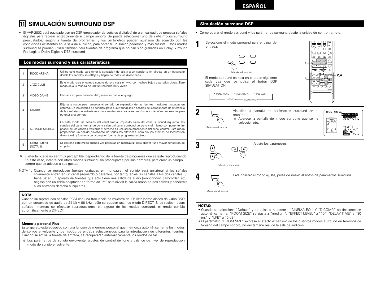 Simulación surround dsp, System setup surround parameter ch select select, A / b enter | Denon AVR-2802 User Manual | Page 63 / 74