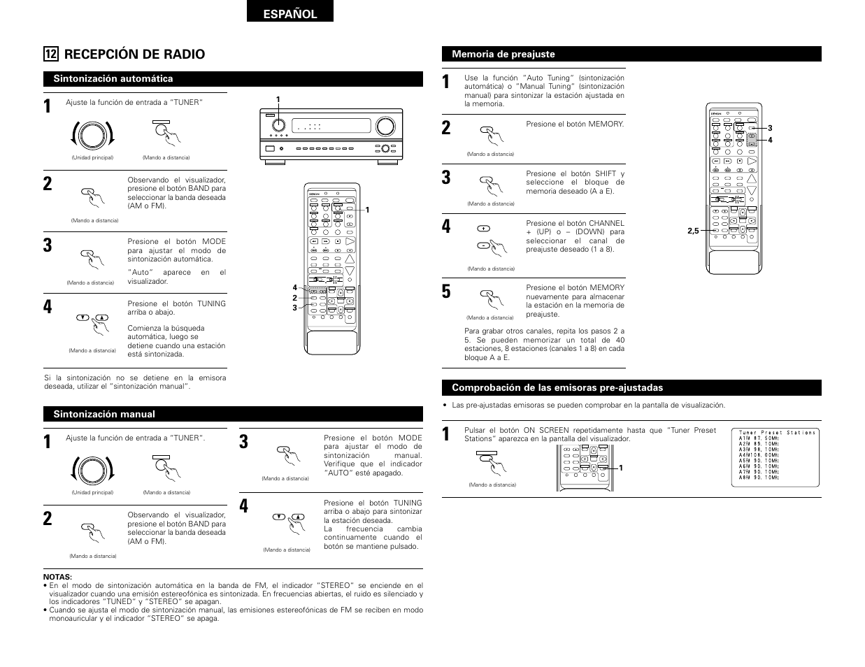 Recepción de radio | Denon AVR-2802 User Manual | Page 66 / 74