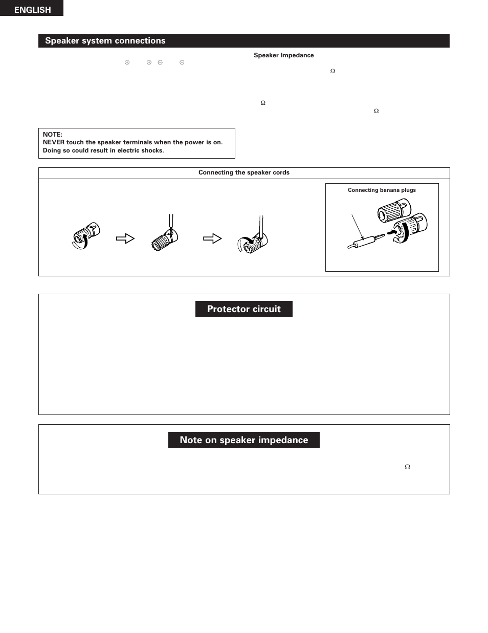 Protector circuit, Speaker system connections | Denon AVR-785 User Manual | Page 14 / 77