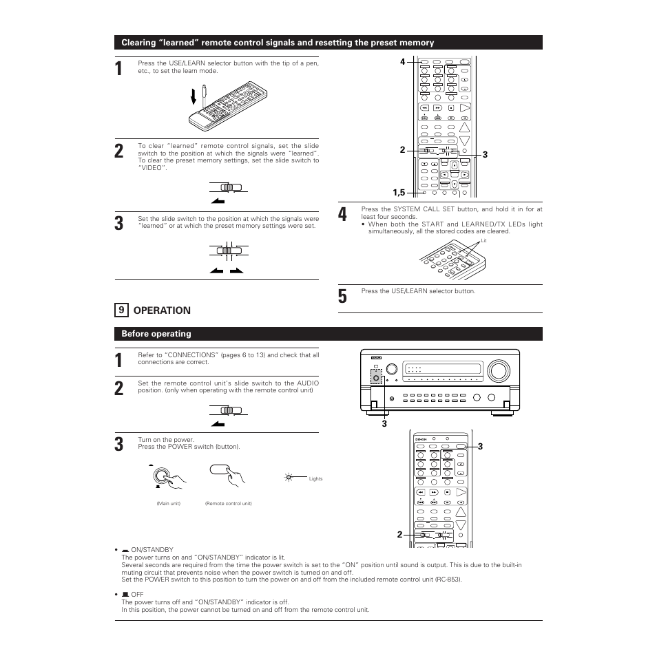 9 operation, Before operating | Denon AVR-5700 User Manual | Page 36 / 64
