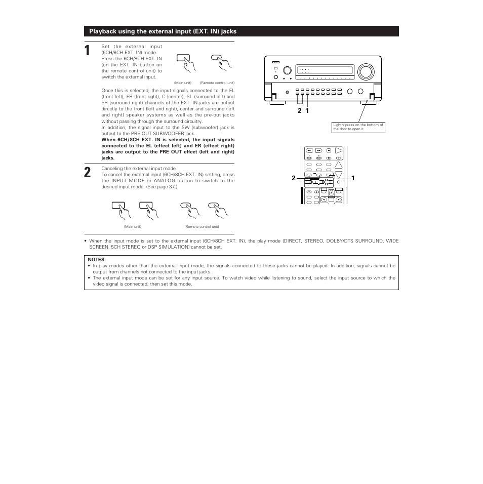 Playback using the external input (ext. in) jacks | Denon AVR-5700 User Manual | Page 41 / 64
