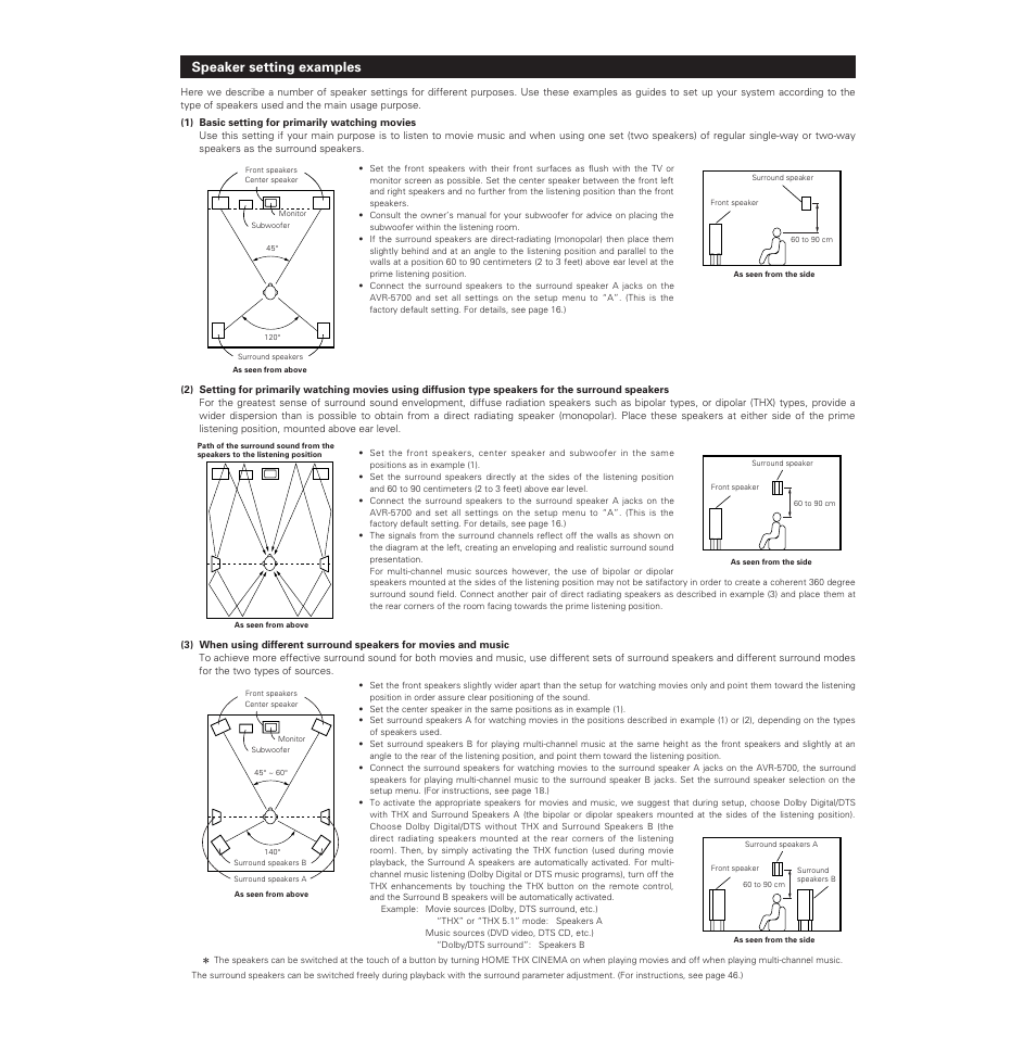 Speaker setting examples | Denon AVR-5700 User Manual | Page 57 / 64