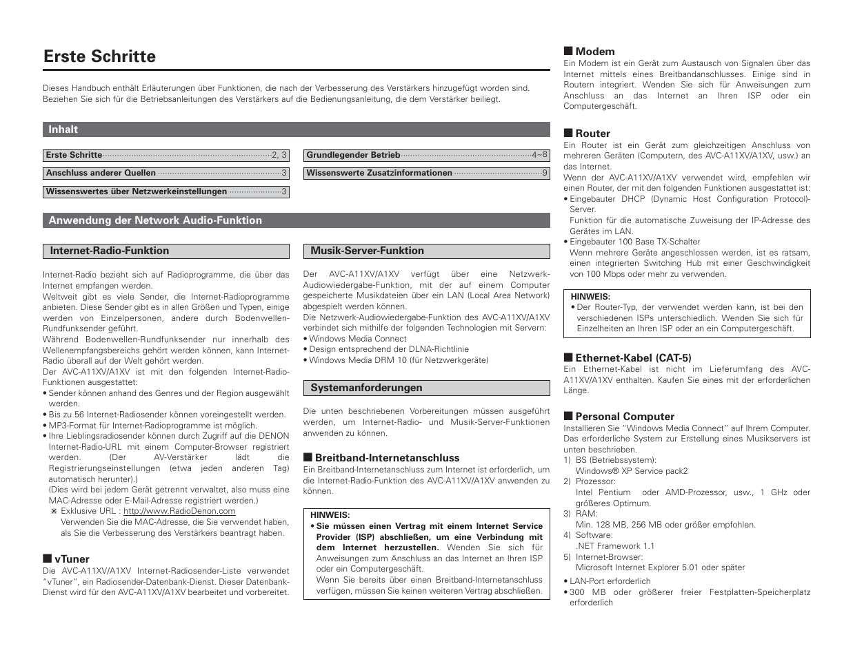 Erste schritte | Denon AVC-A1XV User Manual | Page 12 / 70