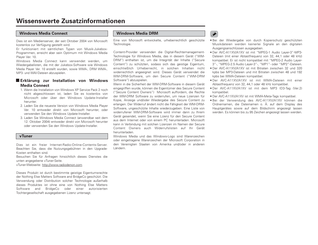 Wissenswerte zusatzinformationen | Denon AVC-A1XV User Manual | Page 19 / 70