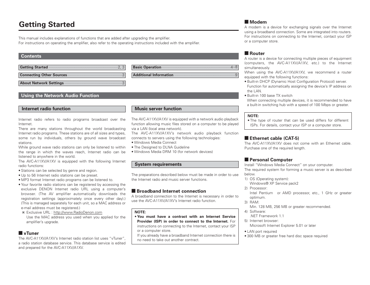 Getting started | Denon AVC-A1XV User Manual | Page 2 / 70