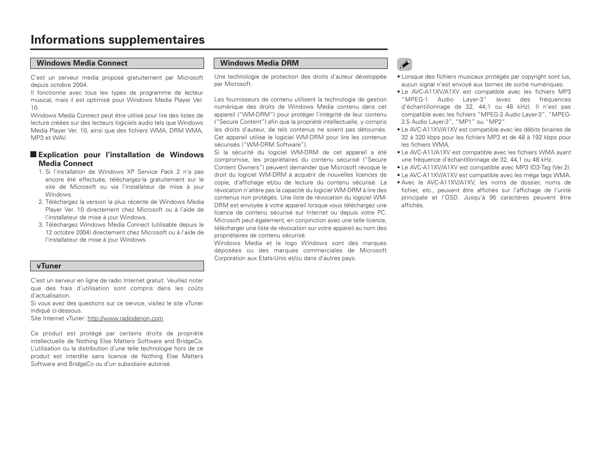 Informations supplementaires | Denon AVC-A1XV User Manual | Page 29 / 70