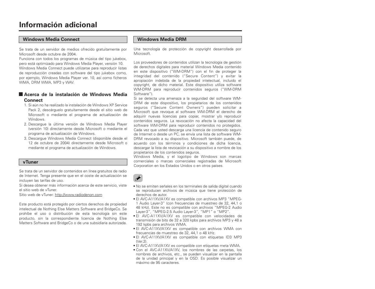 Información adicional | Denon AVC-A1XV User Manual | Page 49 / 70