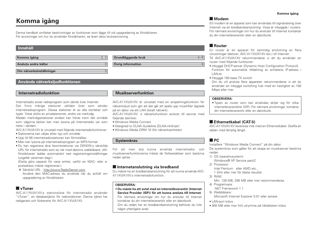 Komma igång | Denon AVC-A1XV User Manual | Page 62 / 70