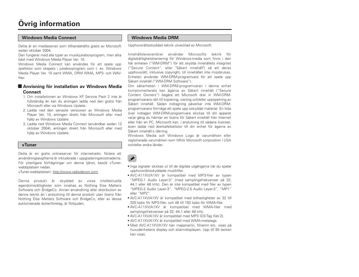 Övrig information | Denon AVC-A1XV User Manual | Page 69 / 70