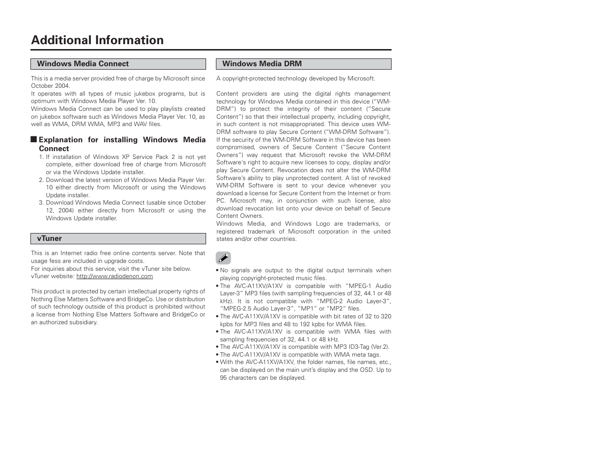 Additional information | Denon AVC-A1XV User Manual | Page 9 / 70