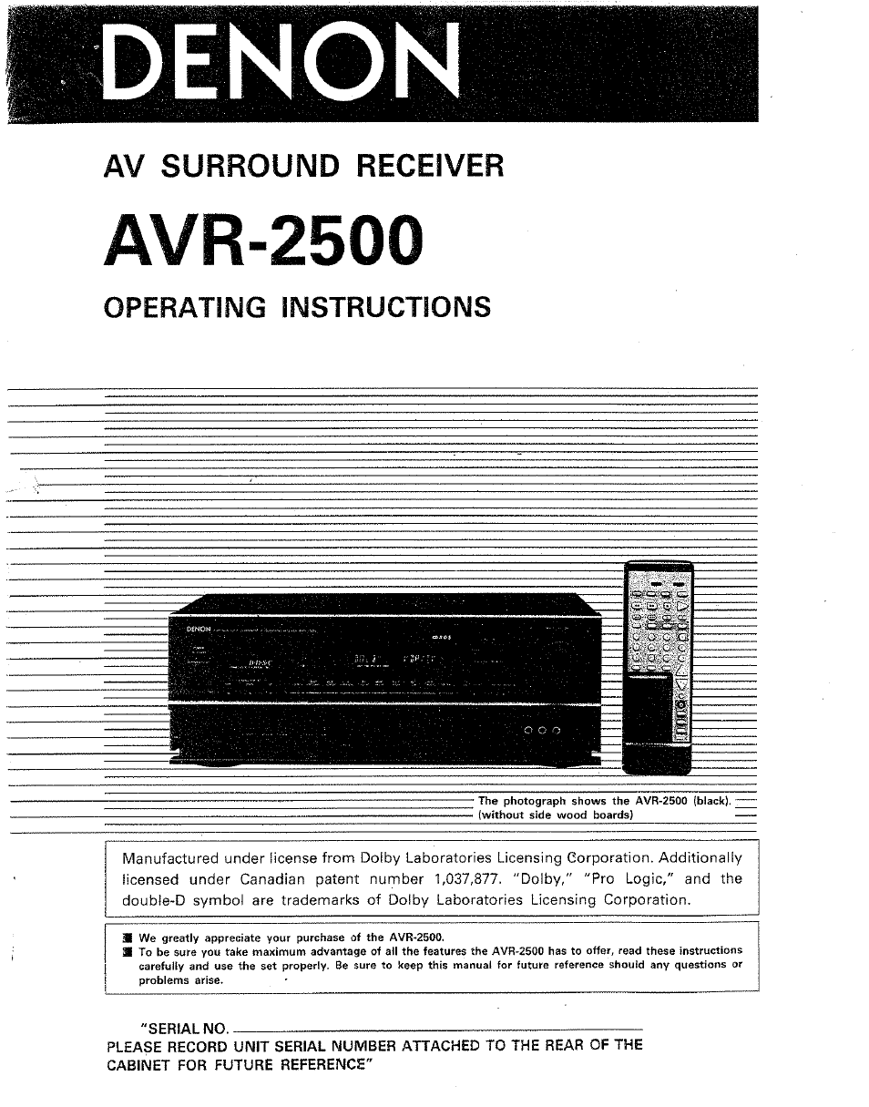 Denon AVR-2500 User Manual | 24 pages