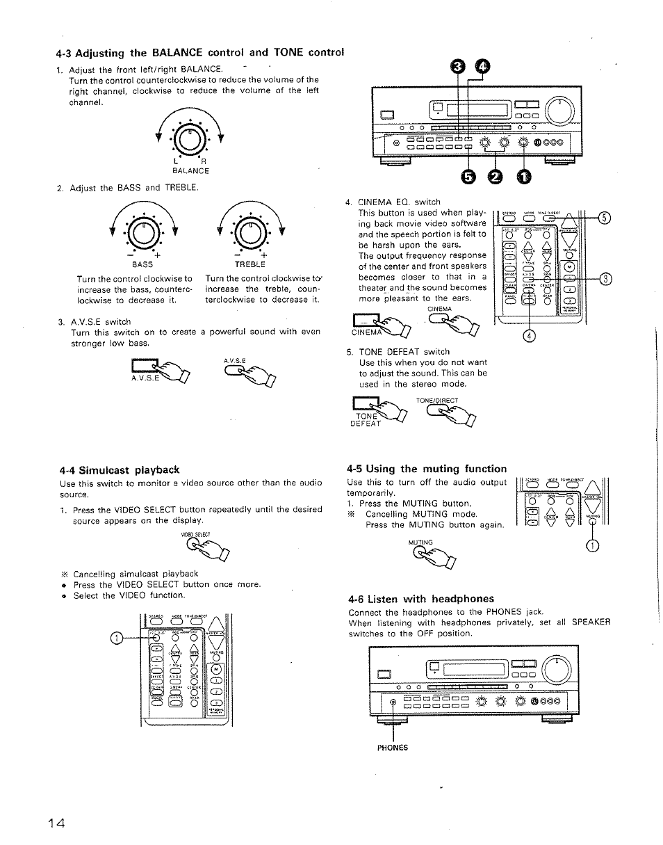 3 adjusting the balance control and tone control, 4 simulcast playback, 6 listen with headphones | V