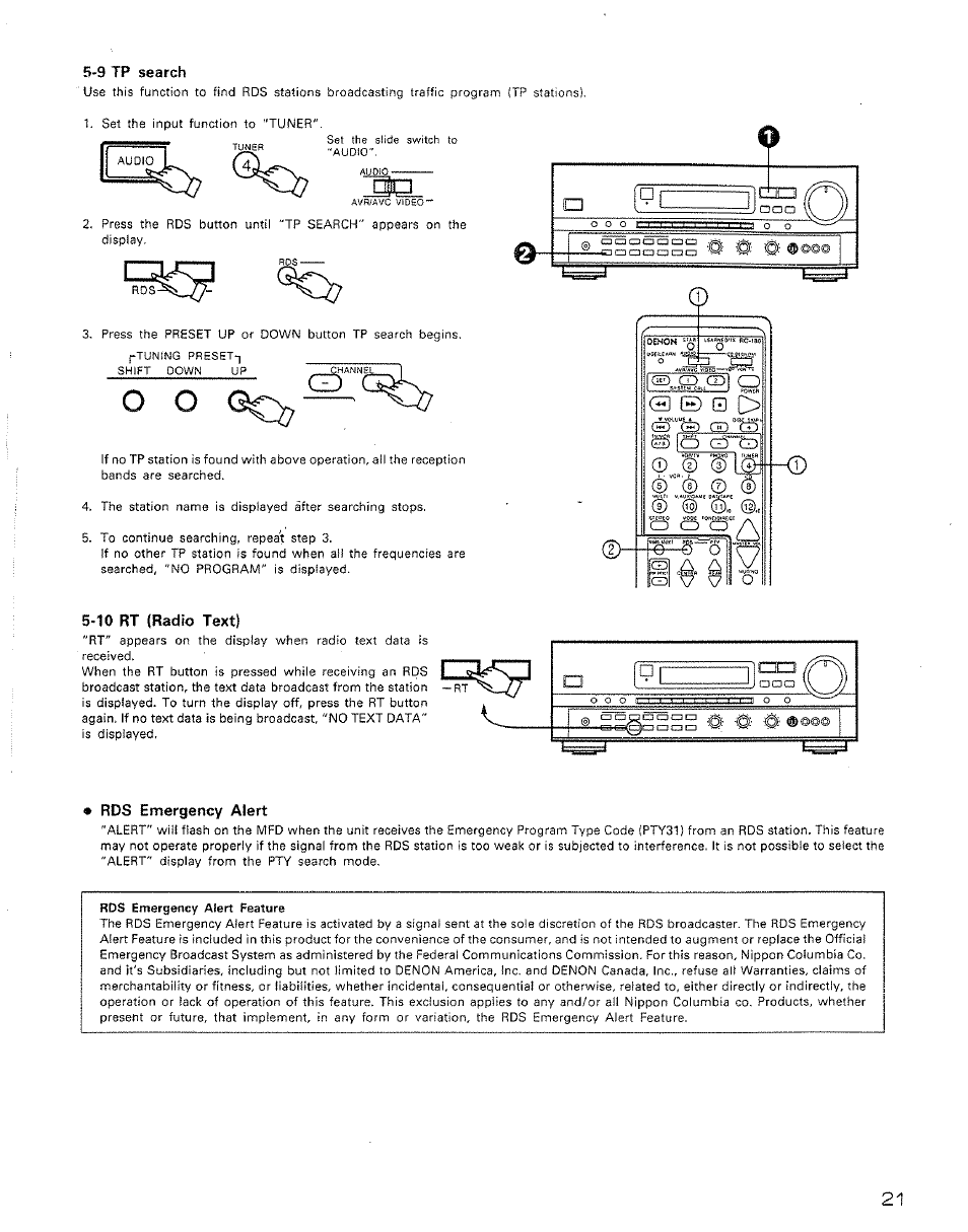 9 tp search, 10 rt (radio text), Rds emergency alert | Rds emergency alert feature, Ibs3 | Denon AVR-2500 User Manual | Page 21 / 24