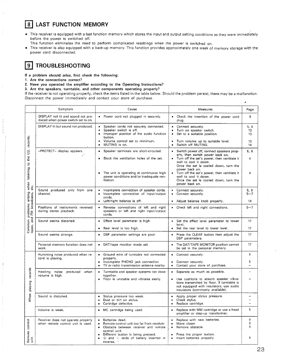 Are the connections correct, 9 troubleshooting | Denon AVR-2500 User Manual | Page 23 / 24