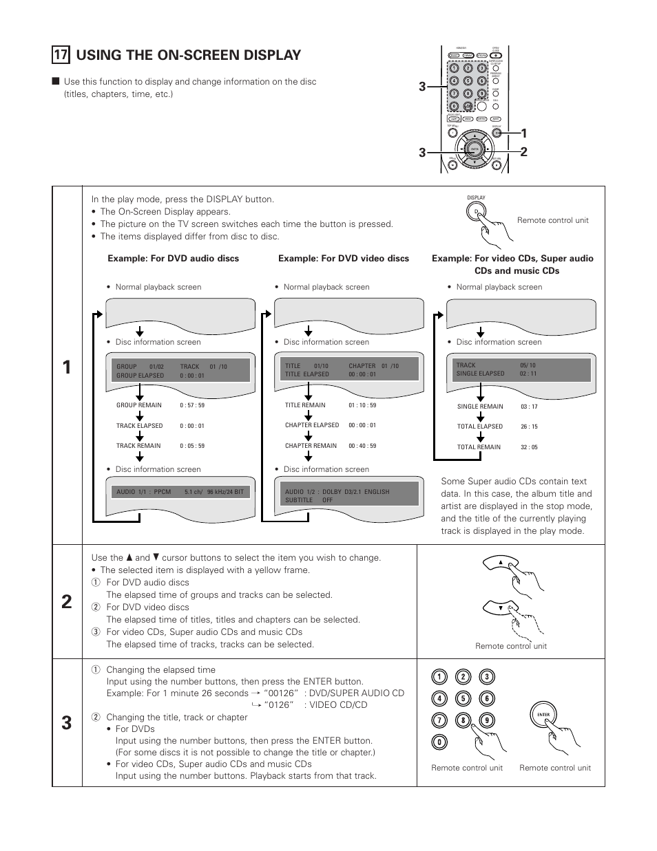 17 using the on-screen display | Denon DVD-A1XV User Manual | Page 75 / 92