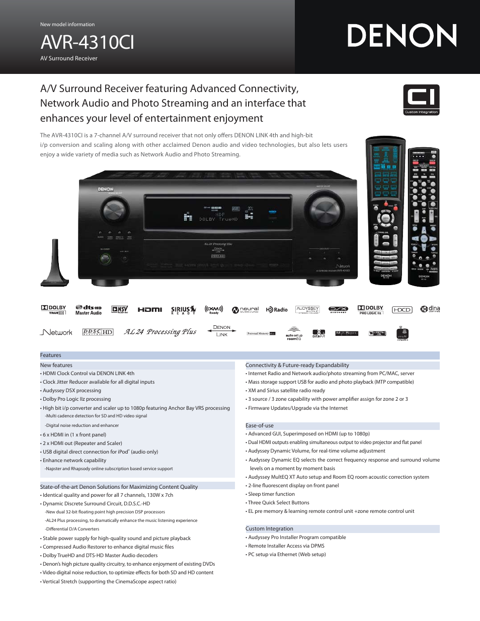 Denon AVR 4310CI User Manual | 2 pages