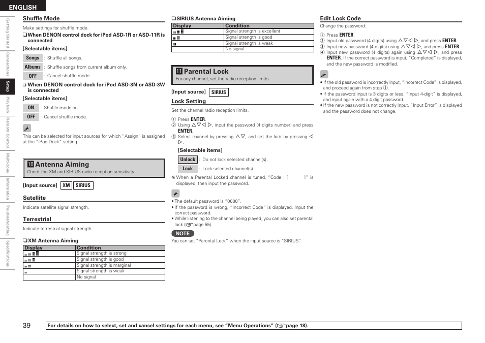 A1 parental lock, A0 antenna aiming | Denon AVR-789 User Manual | Page 42 / 95