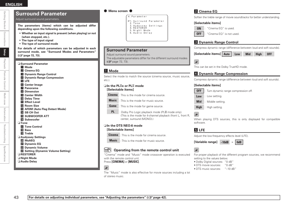 Surround parameter | Denon AVR-789 User Manual | Page 46 / 95