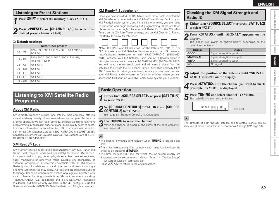 Listening to xm satellite radio programs | Denon AVR-789 User Manual | Page 55 / 95