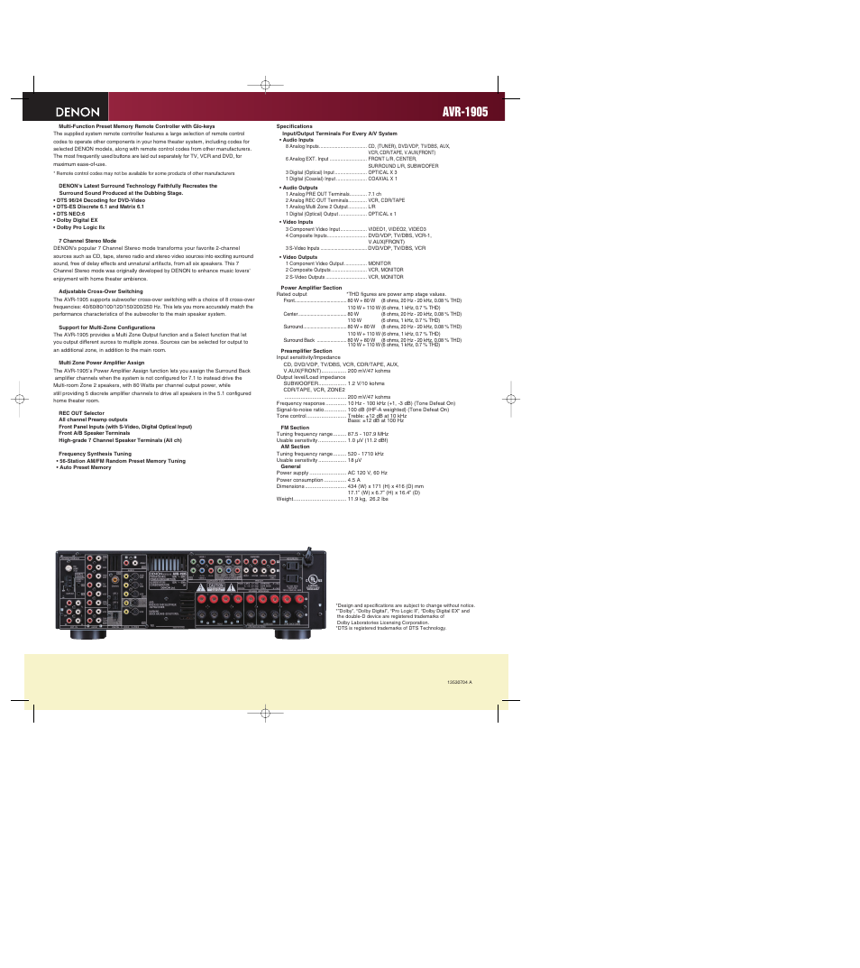 Avr-1905 | Denon AVR-1905 User Manual | Page 2 / 2
