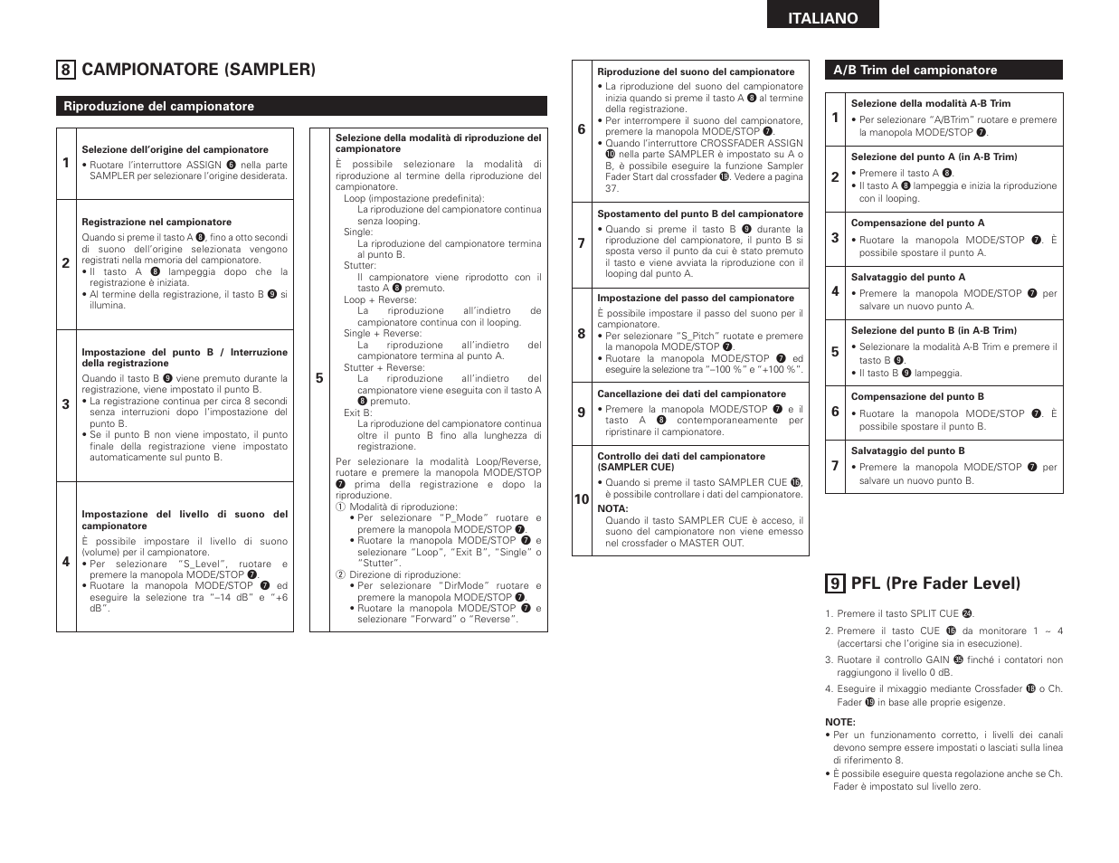 Campionatore (sampler), Pfl (pre fader level) | Denon DN-X1500S User Manual | Page 39 / 78