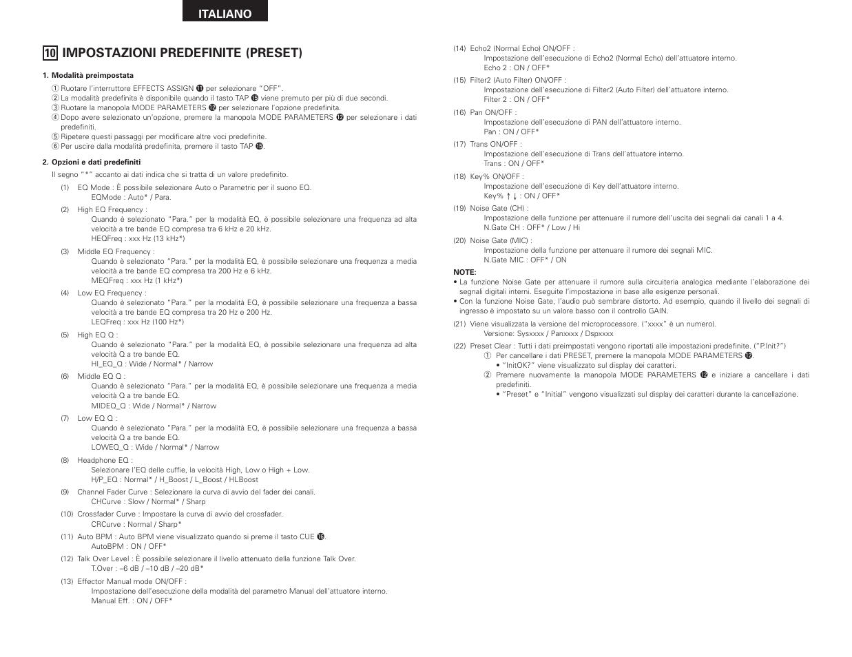 Impostazioni predefinite (preset), Italiano | Denon DN-X1500S User Manual | Page 40 / 78